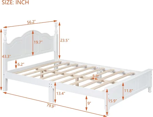 Vista 2 de SOFTSEA Marco de cama de tamaño matrimonial con cabecero alto y estribo, plataforma de madera