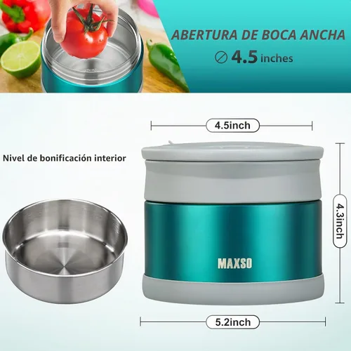 Vista 5 de MAXSO Tarro de Comida para Comida Caliente - Termo de Sopa de 24 OZ para Adultos Contenedores de Almuerzo con Aislamiento al Vacío con Cuchara