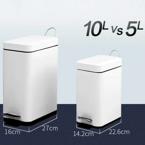 Vista 4 de Cesta de basura para el hogar, con pedales, para cocina, rectangular, para dormitorio, 5 litros, 10 litros, color blanco, tamaño 5 litros
