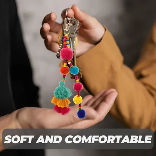 Vista 8 de DECHOUS Accesorios para colgar en el espejo del automóvil, 2 unidades, con borlas, colgante, borla en capas, llavero para mujeres y niñas, bolso