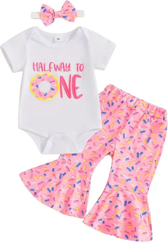 Vista 51 de Conjunto de ropa de cumpleaños para bebé niña pequeña, camiseta de manga larga, pantalones de campana, diadema