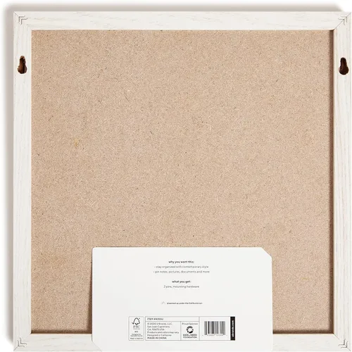 Vista 7 de U Brands - Tablón de anuncios de lino rústico, 14" x 14", marco de estilo de madera blanca, superficie de enganche de grado industrial, incluye