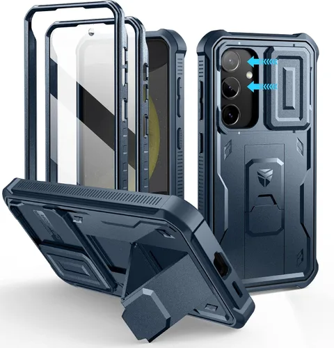 Vista 45 de Dexnor Funda para Samsung Galaxy S24 con Cubierta Deslizante Integrada para Cámara y Protector de Pantalla y Soporte, Funda Resistente a los Golpes