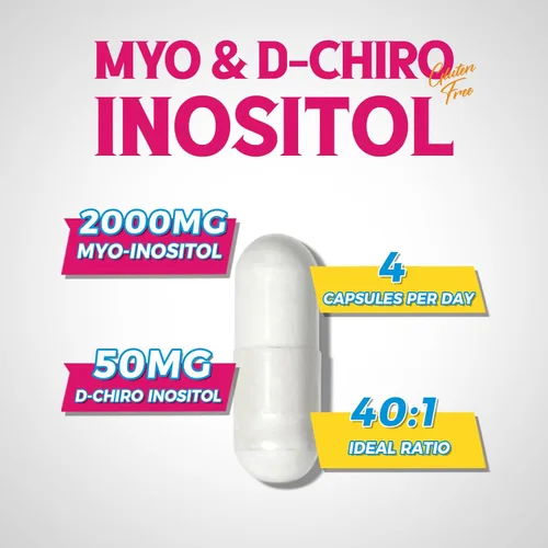 Vista 3 de Vitalibre Suplemento de inositol, Myo-Inositol y D-Chiro Inositol Suplementos para Mujeres, Proporción Ideal 40:1, Equilibrio Hormonal y Bienestar