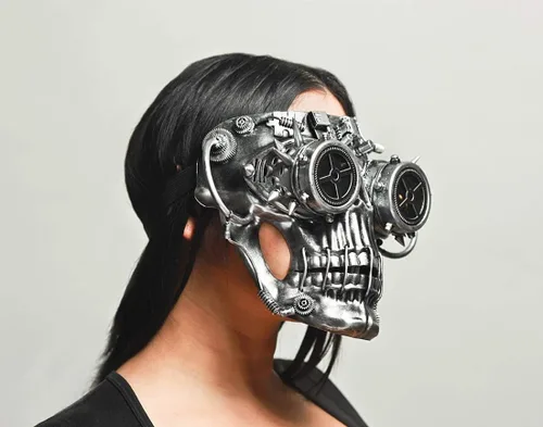 Vista 2 de Zeckos Steamskully - Máscara de disfraz con diseño de calavera steampunk con gafas con pinchos
