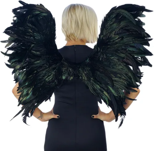 Vista 3 de ZUCKER - Alas de disfraz de mirlo - Disfraz adulto - Alas de plumas de cuervo - Halloween, cosplay, sesiones de fotos - 30 x 28 pulgadas