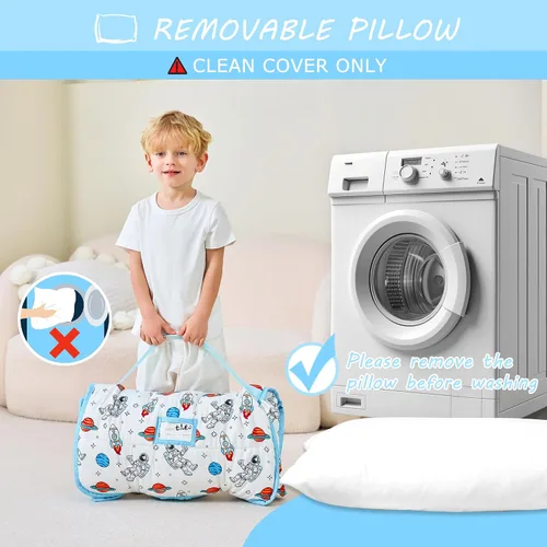 Vista 6 de Lasoftan Tapete para siesta para niños con almohada y manta, tapetes enrollados extra grandes para siestas, bolsas de dormir para niños y niñas