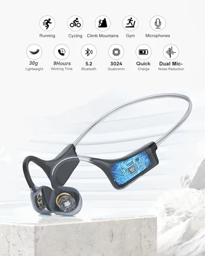 Vista 8 de Auriculares de Conducción Ósea YouthWhisper IP67 Impermeables Inalámbricos Bluetooth 5.2 con Auriculares de Silicona Suave para Negro