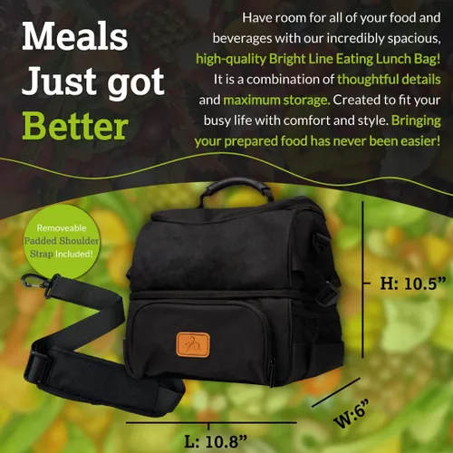 Vista 2 de Bright Line Eating Bolsa térmica aislada para 12 latas, bolsa de almuerzo con forro de espuma de PEVA, bolsa térmica suave con bolsillos y correa