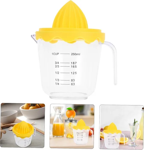 Vista 7 de VANZACK Mini exprimidor de limón portátil, exprimidor manual con mango y taza medidora para frutas cítricas, fácil de usar y extractor ligero