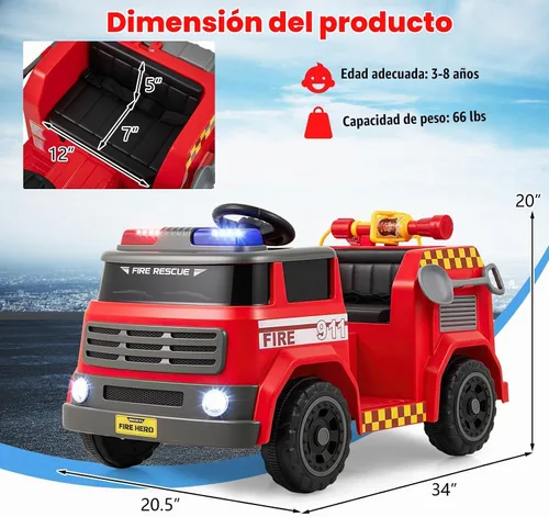 Vista 12 de OLAKIDS - Camión de bomberos con control remoto para padres, pistola de Rojo