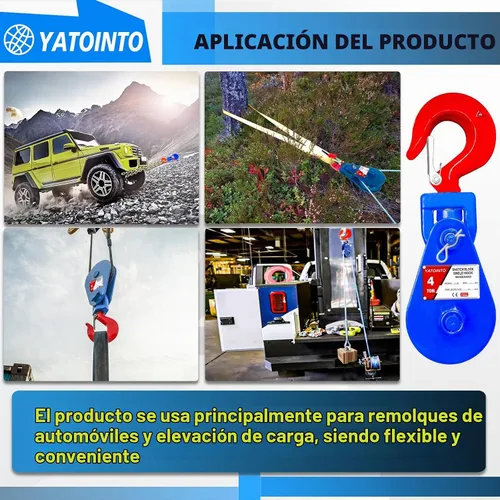 Vista 6 de YATOINTO Bloque de tracción de 4 toneladas con gancho, polea de 4.5 pulgadas, bloque de tracción de cable de alambre de 1/2 pulgada, 8800 libras
