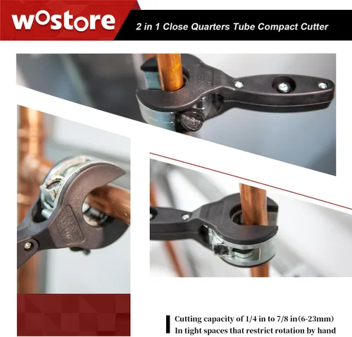 Vista 3 de Wostore Cortador de tubos de trinquete, 1/4"-7/8" OD (0.236-0.906 in) 2 en 1 con hoja de repuesto, agarre ergonómico para tubos de metal blando