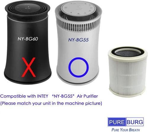 Vista 2 de PUREBURG Filtro de repuesto compatible con purificador de aire INTEY NY-BG55, 1 paquete H13 HEPA de 4 etapas de filtración de carbón activado