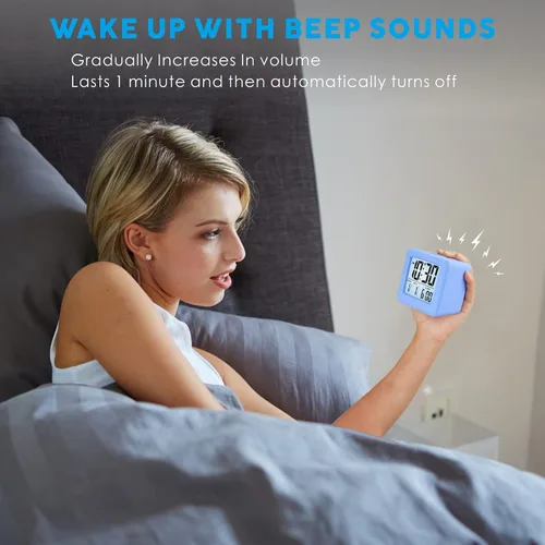 Vista 4 de Plumeet Reloj despertador digital para niños con repetición y luz nocturna blanca, reloj despertador de viaje de fácil configuración, hora, fecha