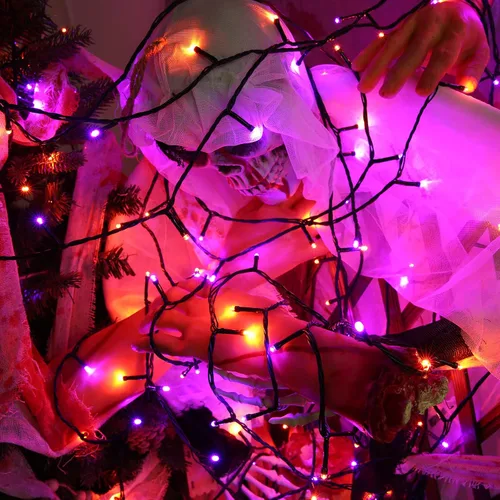 Vista 3 de LYHOPE - Luces de Halloween naranja y morado, 200 luces LED de 72 pies con 8 modos, cadena de luces impermeables operadas por batería