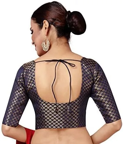 Vista 3 de Indian Hawker Blusa para mujer de Bollywood con brocado de poliéster, estilo sari y mangas coderas