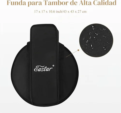 Vista 7 de Set de batería Eastar con baquetas, soporte, almohadilla silenciadora, bolsa, llave, 14" x 5.5", Negro Estrellado