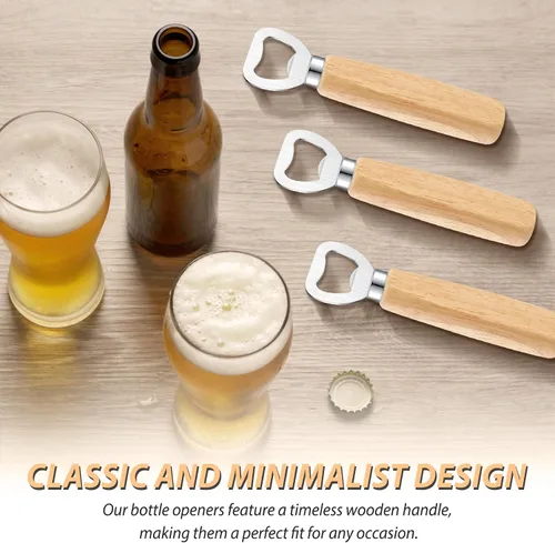 Vista 3 de Abrebotellas de cerveza con mango de madera para grabado de sidra, abrebotellas de vino, regalos de boda
