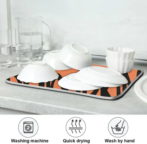Vista 7 de Tapete de secado de platos naranja Hello Pumpkin para cocina, otoño, cosecha, tapete de secado de microfibra, absorbente y reversible, tapete grande
