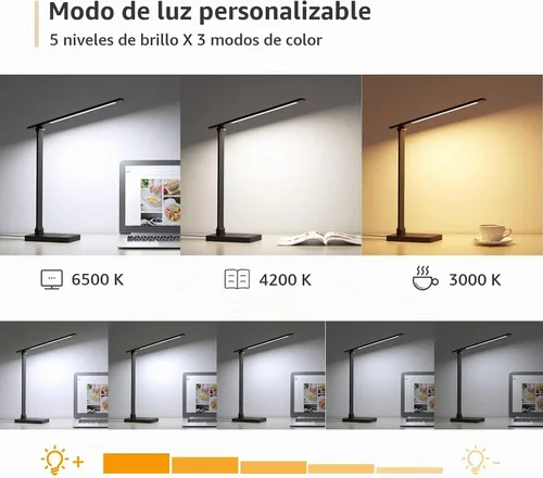Vista 5 de Lámpara de escritorio LED Lepro con puerto de carga USB, lámpara de mesa regulable para el hogar y la oficina con control táctil para lectura, 650
