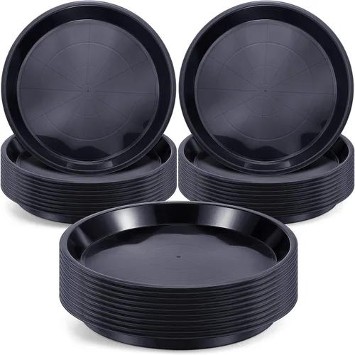 Vista 8 de Sawysine Paquete de 15 platillos redondos de plástico para plantas, platillos negros para macetas, plato grueso para plantas, bandeja de agua