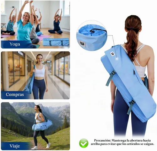 Vista 8 de Bolsa para esterilla de yoga Tumaz Correa de hombro ajustable y acolchada Se adapta a esterillas de hasta 26" Almacenamiento multibolsillo