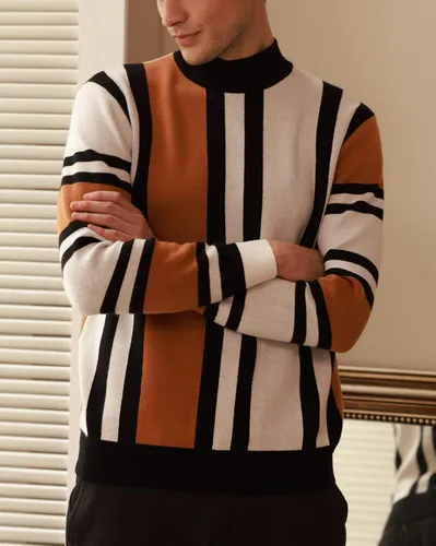 Vista 2 de GRACE KARIN Suéter de cuello alto con cuello alto y rayas vintage para hombre