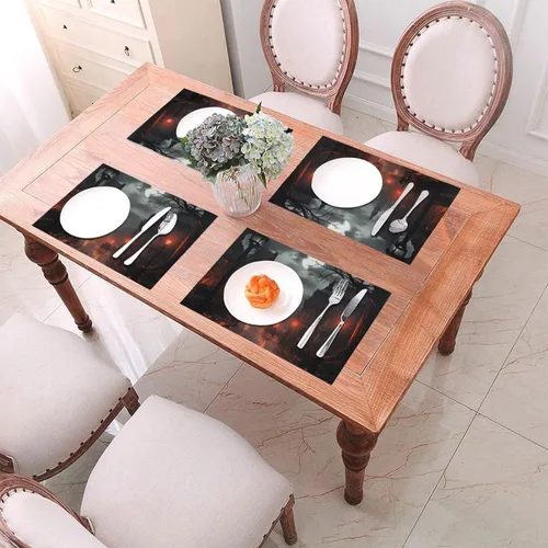 Vista 4 de 6 PCS PVC Placemats Set Place Mats Bad Weather Non-Slip Weave Place Mats 12" x 18" Farmhouse Table Mat Set for Family Dinners Wedding Parties