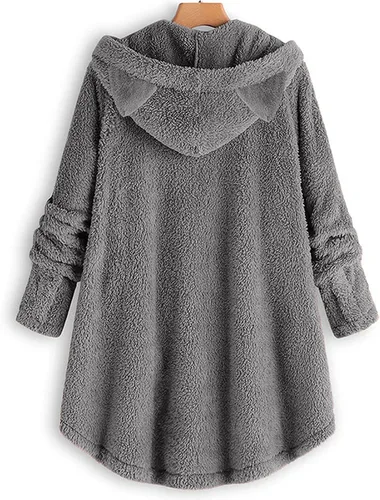 Vista 4 de Sudaderas con capucha de forro polar mullido para mujer, con botones, mullidas, casuales, ligeras, para invierno, de gran