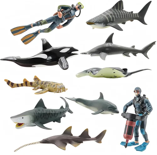 Vista 7 de Gemini&Genius 10 juguetes de tiburón, 5-6 pulgadas, animales marinos del océano, juguetes para tina, juego de figuras realistas de tiburón