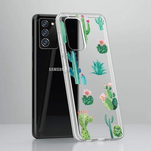 Vista 4 de Funda de teléfono para Galaxy Note 20 5G, Samsung Note 20 para niñas y mujeres, TPU suave y transparente, a prueba de golpes, funda protectora Cactus