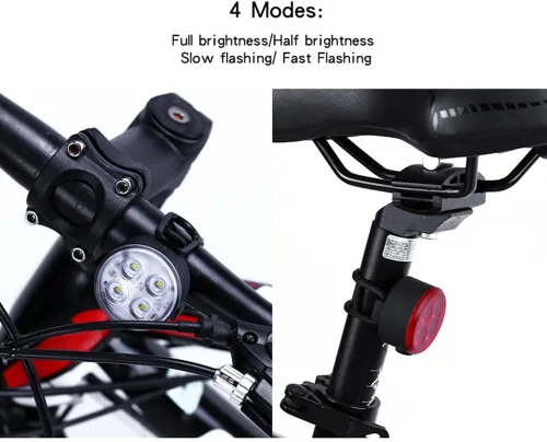 Vista 4 de 2 unids USB recargable bicicleta luz, luces de bicicleta para montar por la noche alto brillo modo de iluminación ajustable bicicleta montaña 2