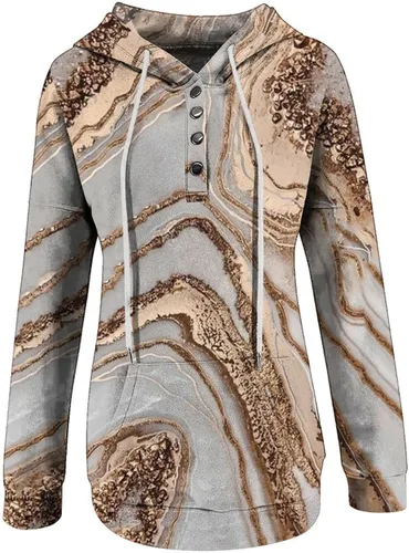 Vista 132 de Sudaderas con capucha para mujer, con cuello de botón, sin botones, con cordón, manga larga, lindas, ropa para adolescentes y niñas
