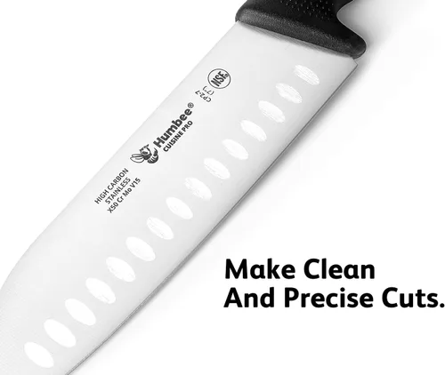 Vista 3 de Chef Santoku Cuchillo de cocina ultra afilado de 7 pulgadas, cuchillo de chef japonés profesional certificado NSF CP2-7 negro