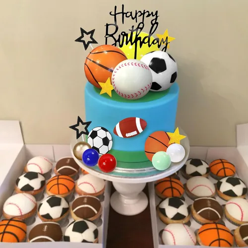Vista 6 de 37 piezas de decoración de pasteles deportivos con fútbol, fútbol, béisbol, baloncesto, tenis, golf, suministros de cumpleaños