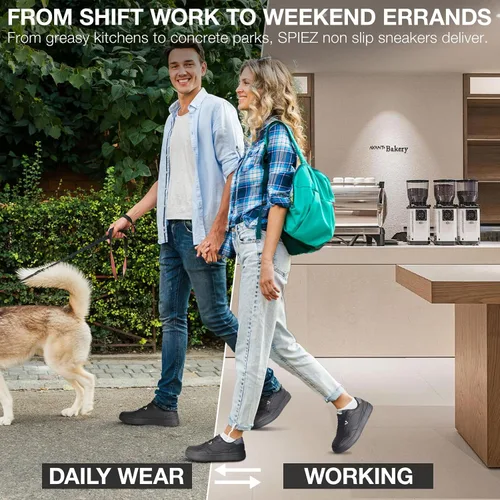 Vista 6 de SPIEZ Zapatos de trabajo antideslizantes para hombres y mujeres, zapatos de servicio de alimentos antideslizantes y resistentes al aceite, zapatos