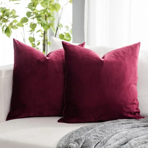 Vista 39 de Juego de 2 fundas de almohada decorativas de terciopelo de 14 x 14 pulgadas con cremallera, fundas de cojín cuadradas suaves y lisas de lujo