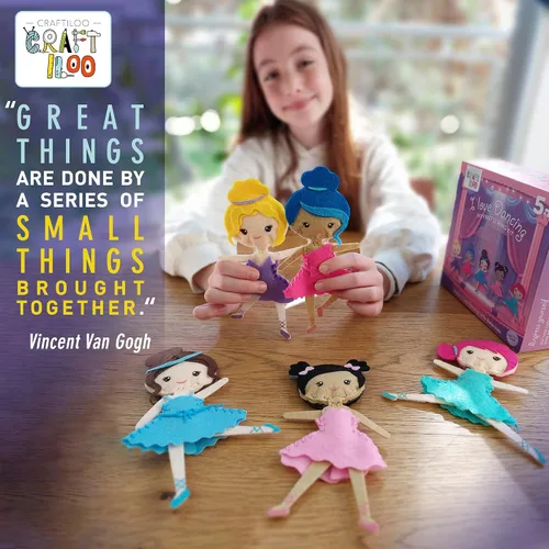 Vista 2 de CRAFTILOO Kit de Costura de Bailarinas Danzantes para Niños, Conjunto de Manualidades Divertido y Educativo para Niños y Niñas de 5-12 Años, Cose Tu