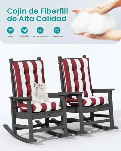 Vista 5 de SERWALL HDPE - Juego de 2 cojines para silla mecedora para exteriores, cojín de espuma viscoelástica, color rojo y blanco