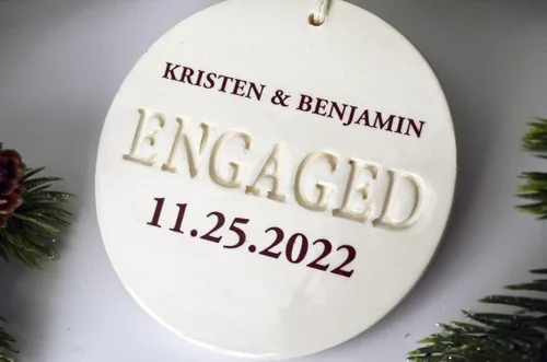 Vista 6 de Engagement Ornament - Personalized With Names and Date - Engagement Gift or Christmas Gift, Custom Christmas Engaged Ornament