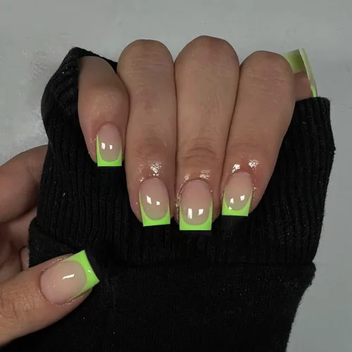 Vista 27 de Uñas postizas a presión con punta francesa negra, uñas cortas de almendra, uñas con pegamento para mujer, uñas acrílicas francesas de gel, uñas