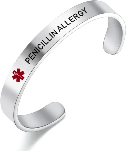 Vista 14 de LoEnMe Jewelry Pulseras de alerta médica personalizadas para hombres y mujeres, personalizable, grabado gratuito, acero inoxidable, pulsera