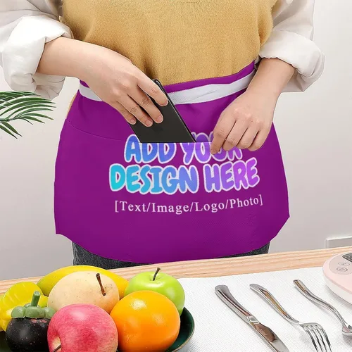 Vista 12 de AXKEUDO Delantal personalizado con bolsillos, delantales de cintura para camarera para cocinar en casa, restaurante, servir trabajo