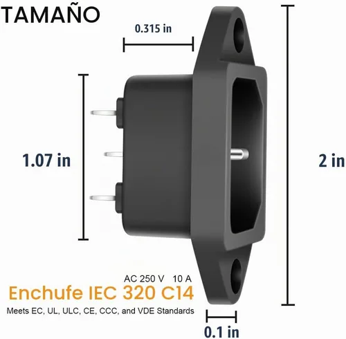 Vista 3 de Adaptador de enchufe de montaje en panel C14, paquete de 10 enchufes de alimentación de CA 250 V 10 A IEC 320 conector de terminal enchufe negro