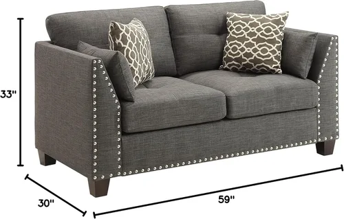 Vista 2 de Daesar Sofá de dos plazas con 4 almohadas en lino gris
