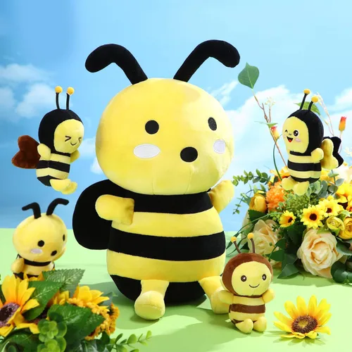 Vista 4 de Aoriher 5 piezas de animales de peluche, 1 abeja grande de felpa y 4 lindas abejas suaves de felpa para regalos de cumpleaños, decoración de fiesta