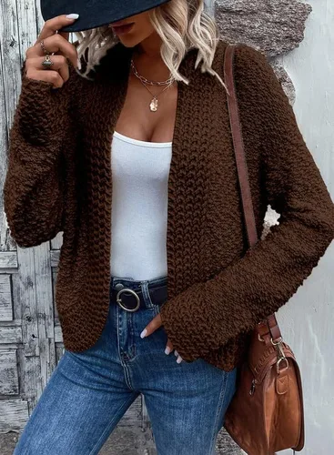 Vista 2 de Dokotoo Cárdigan de punto grueso de manga larga para mujer, estilo casual, abierto al frente, a la moda 2025, abrigos para exteriores
