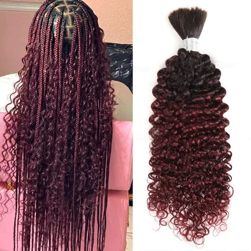Vista 9 de Cabello humano rizado con reflejos marrones a granel para trenzar microtrenzas, cabello humano a granel, húmedo y ondulado, sin trama, cabello