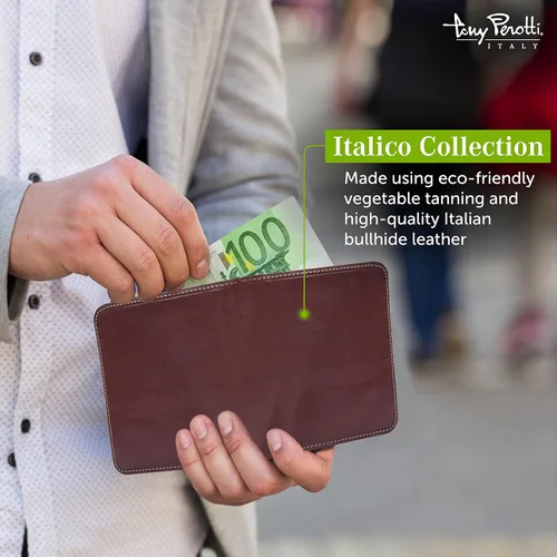 Vista 3 de Tony Perotti Men's Italian Leather Bifold Wallet With Card Holders, Pockets, ID Window - Eco-Friendly Vegetable-Tanned